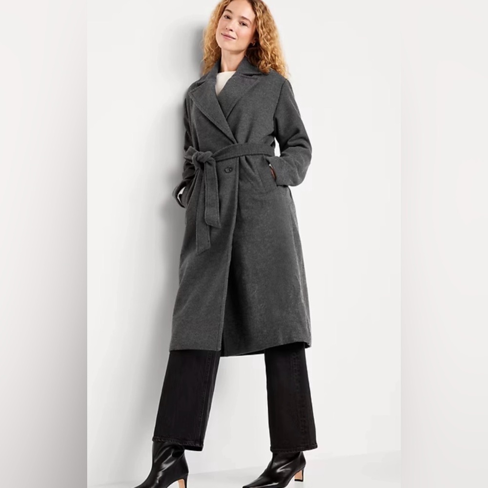 Old Navy Oversized Gray Double-Breasted Belted Coat
